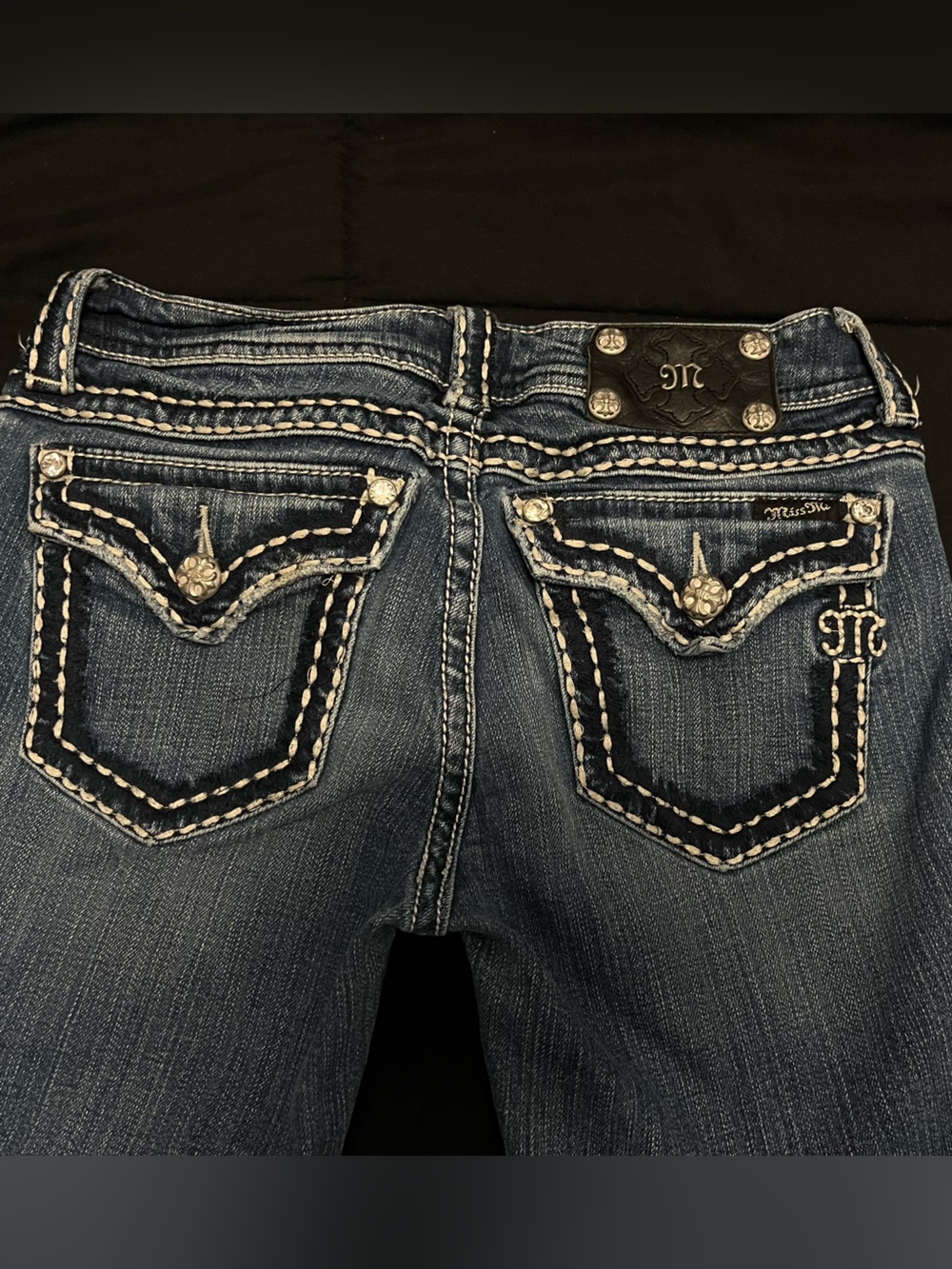 ME Makeover Essentials Dark Blue Boot Cut Jeans with Embroidered Back Pockets